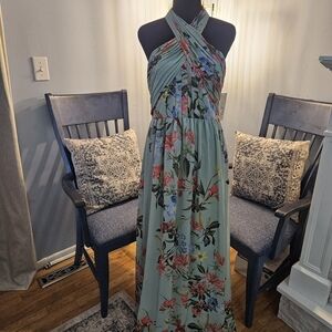 Eliza J Floral Halter Maxi Dress - Green and Pink